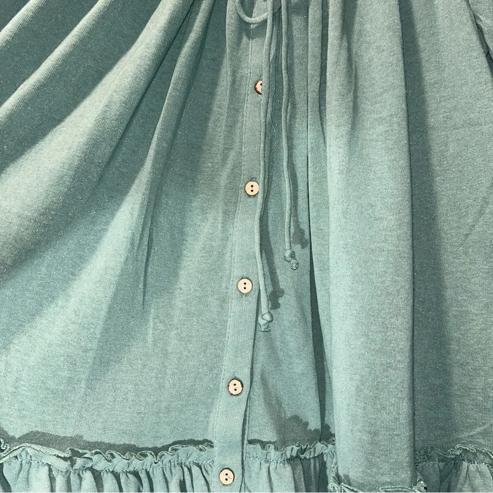 Easel Cotton Slub Button-Down Top with Double Ruffle Front Small - Image 4