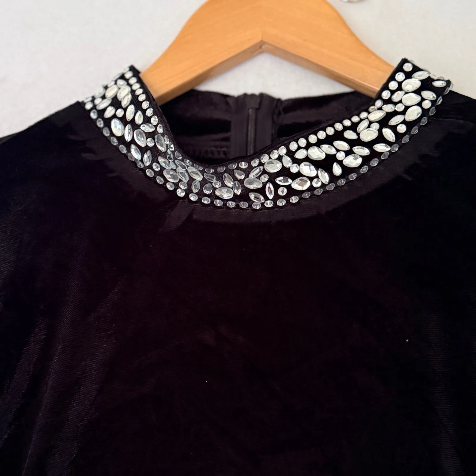 Black Velvet Maxi Dress Sz 3X Rhinestone Collar and Sleeves Formal Goth Bodycon - Image 3