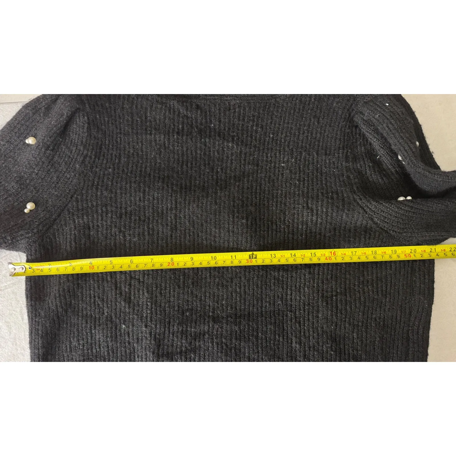 AQUA Women's Black Pearl Embellished V Neck Cardigan Sweater‎ XL - Image 6