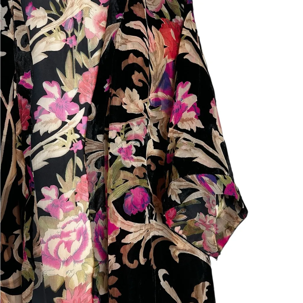 Womens Floral Velvet Burnout Kimono Cardigan Size 1X - Image 3