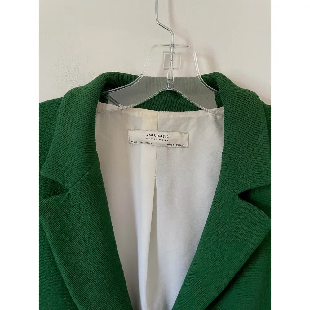 Zara Textured Long Outerwear Jacket Green Size XS - Image 6