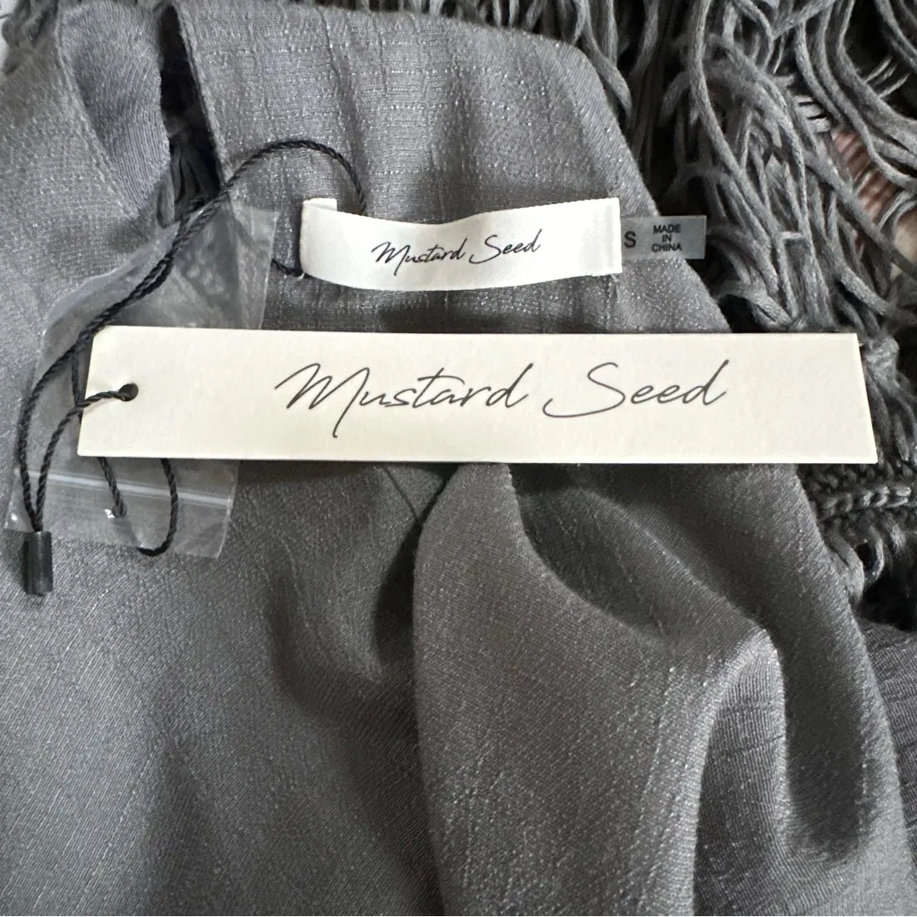 Mustard Seed Gray Woven Crochet Fringe Tank Top Aztec Festival Boho Sz S - Image 12