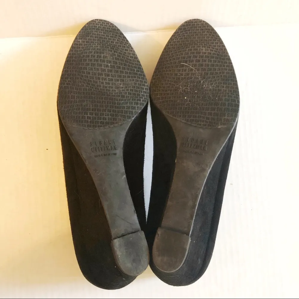 Stuart Weitzman Wedges Black Suede Heels Pumps Sz 9W EUC Business or Event Shoes - Image 11