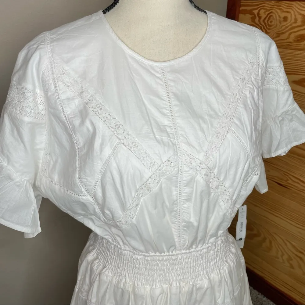 White Lace Inset Flounced Mini Dress Medium NWT - Image 5