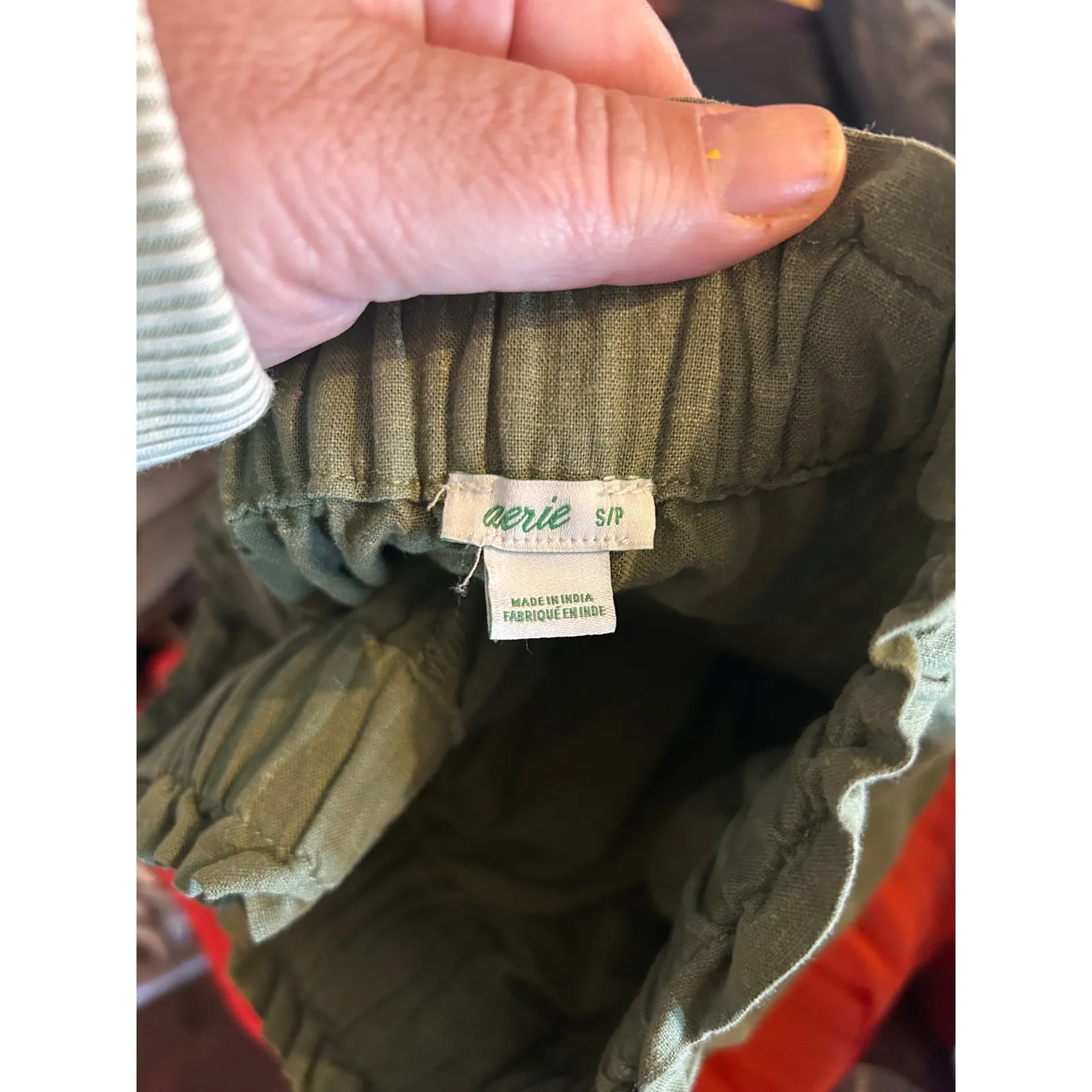 Aerie Olive Green Linen Blend Drawstring Waist Cargo‎ Jogger Pants Small - Image 6