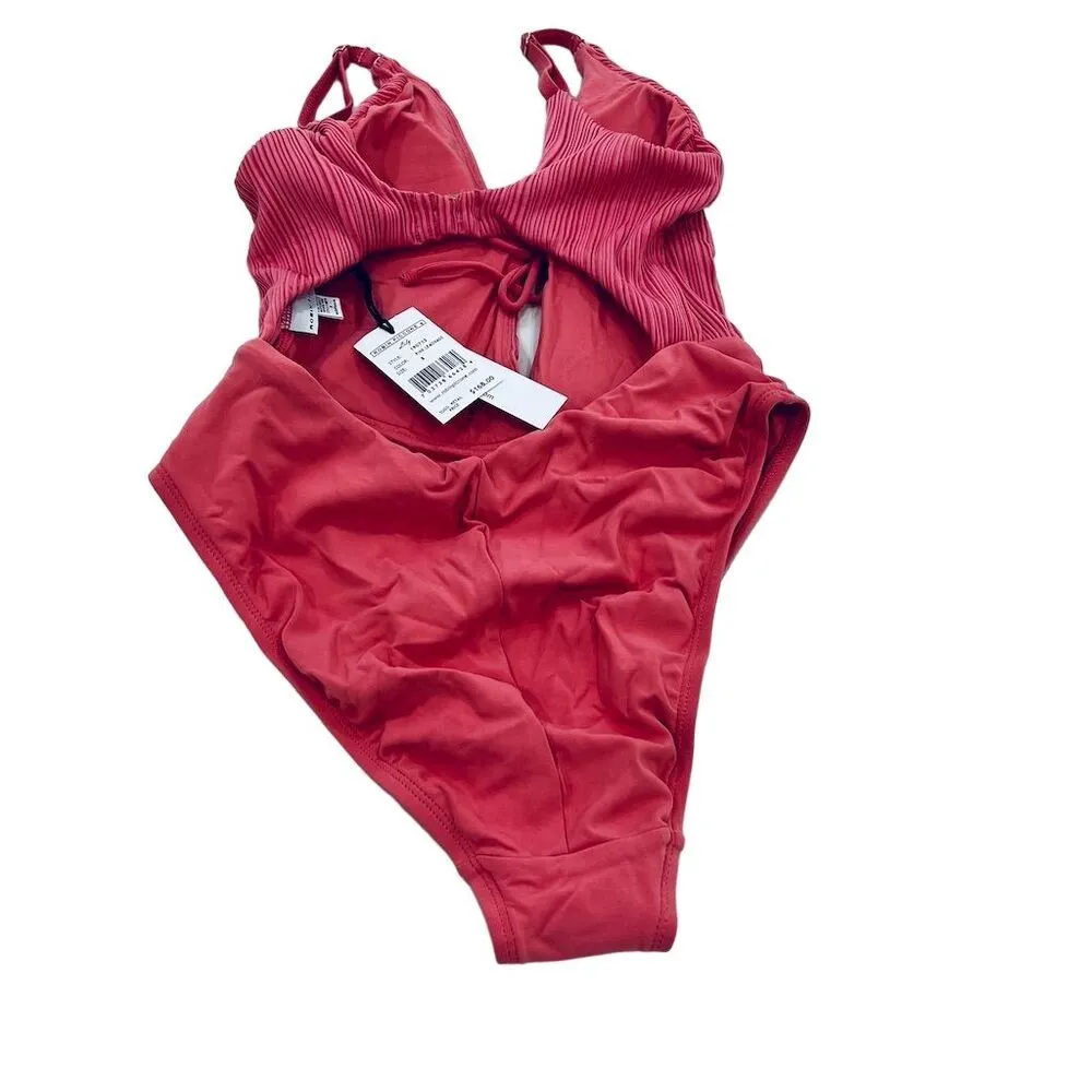 Robin Piccone Women's Pink One Piece Swimsuit Size 8 Plunging Neckline - Image 3
