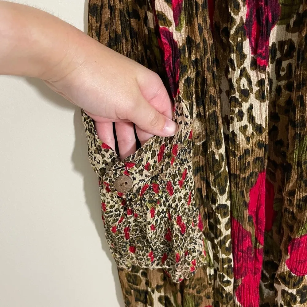 Vintage Leopard Rose Print Midi Dress Brown - Image 4