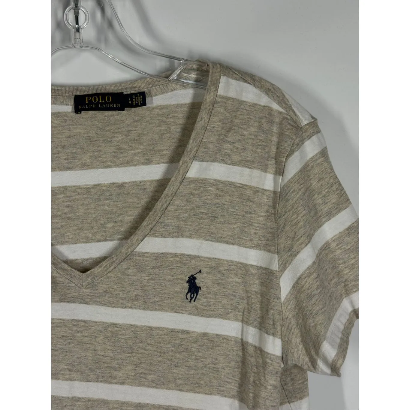 Polo Ralph Lauren Women large stripe V neck T Shirt top size large - Image 4