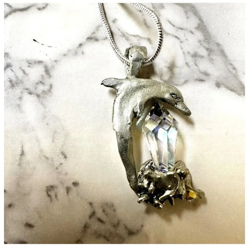Silver tone crystal dolphin pendant necklace - Image 6