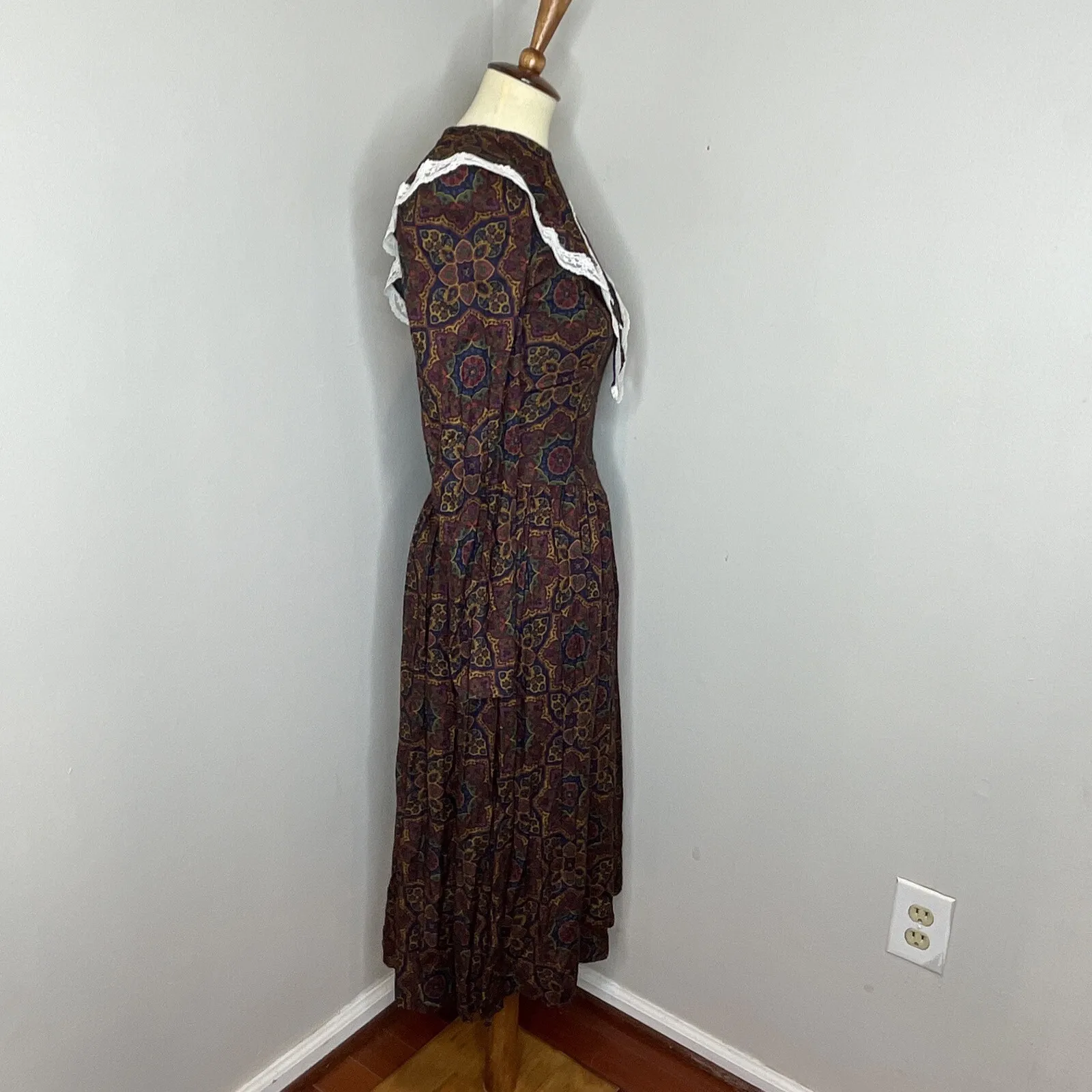 Vtg 80s Gunne Sax Dress Jessica‎ McClintock Navy Paisley Garden Lace Collar Sz 7 - Image 4