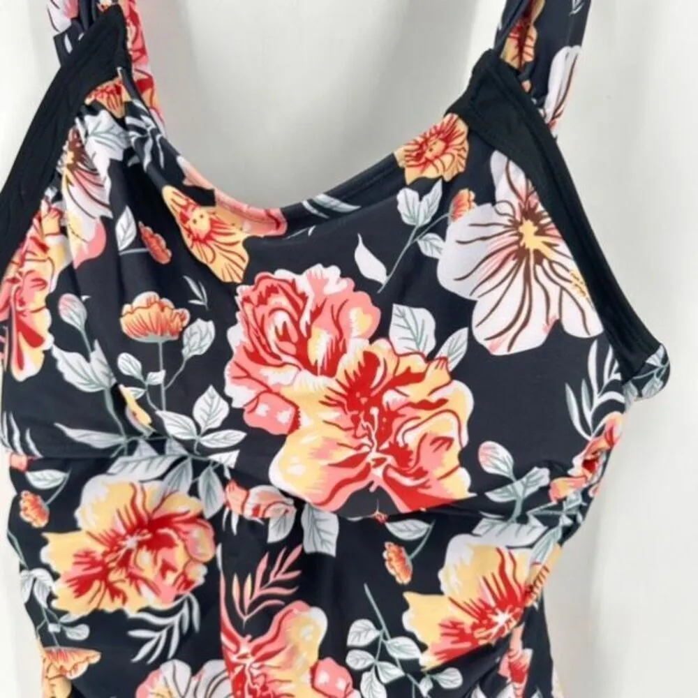 NWOT Women’s Black & Red Floral‎ One Piece Swim suit Size 2XL Black - Image 7