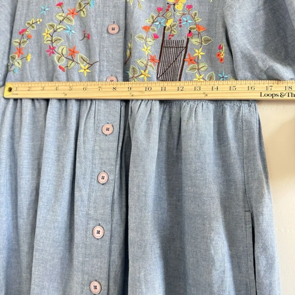 Bechamel Dress Womens S Blue Denim Floral Embroidered Western country cowgirl. - Image 6