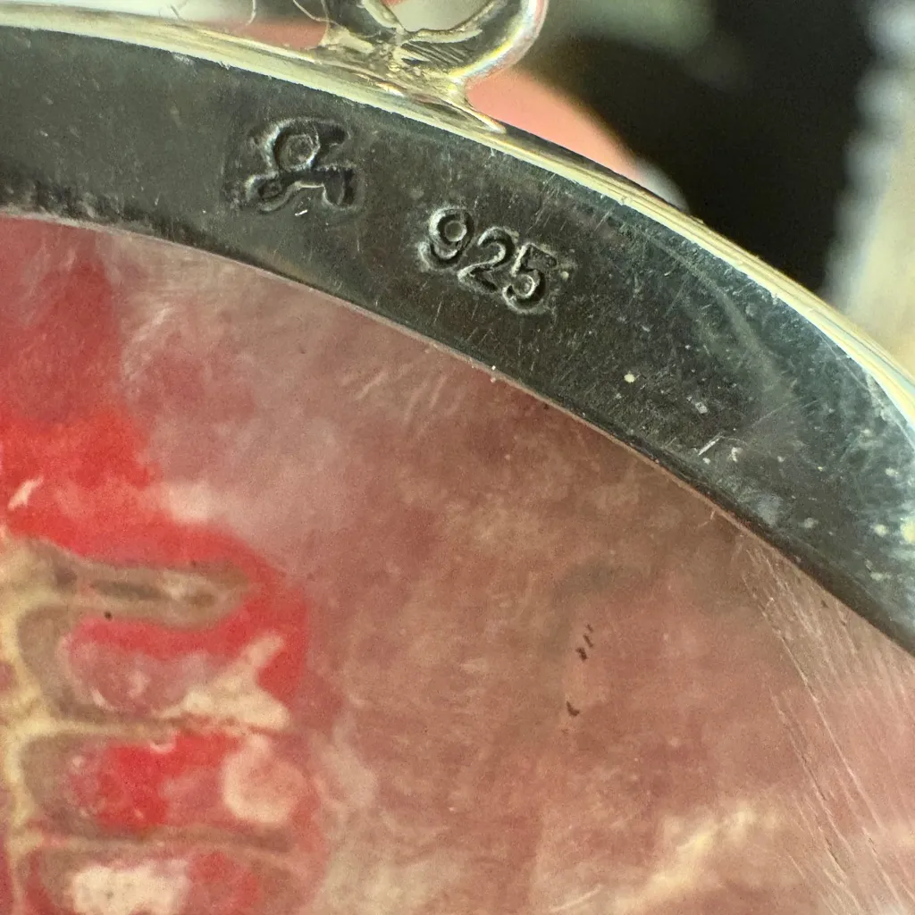 Samuel B Behnam Dyed Red Round Sterling .925 Pendant Silver Necklace Chain EUC - Image 3