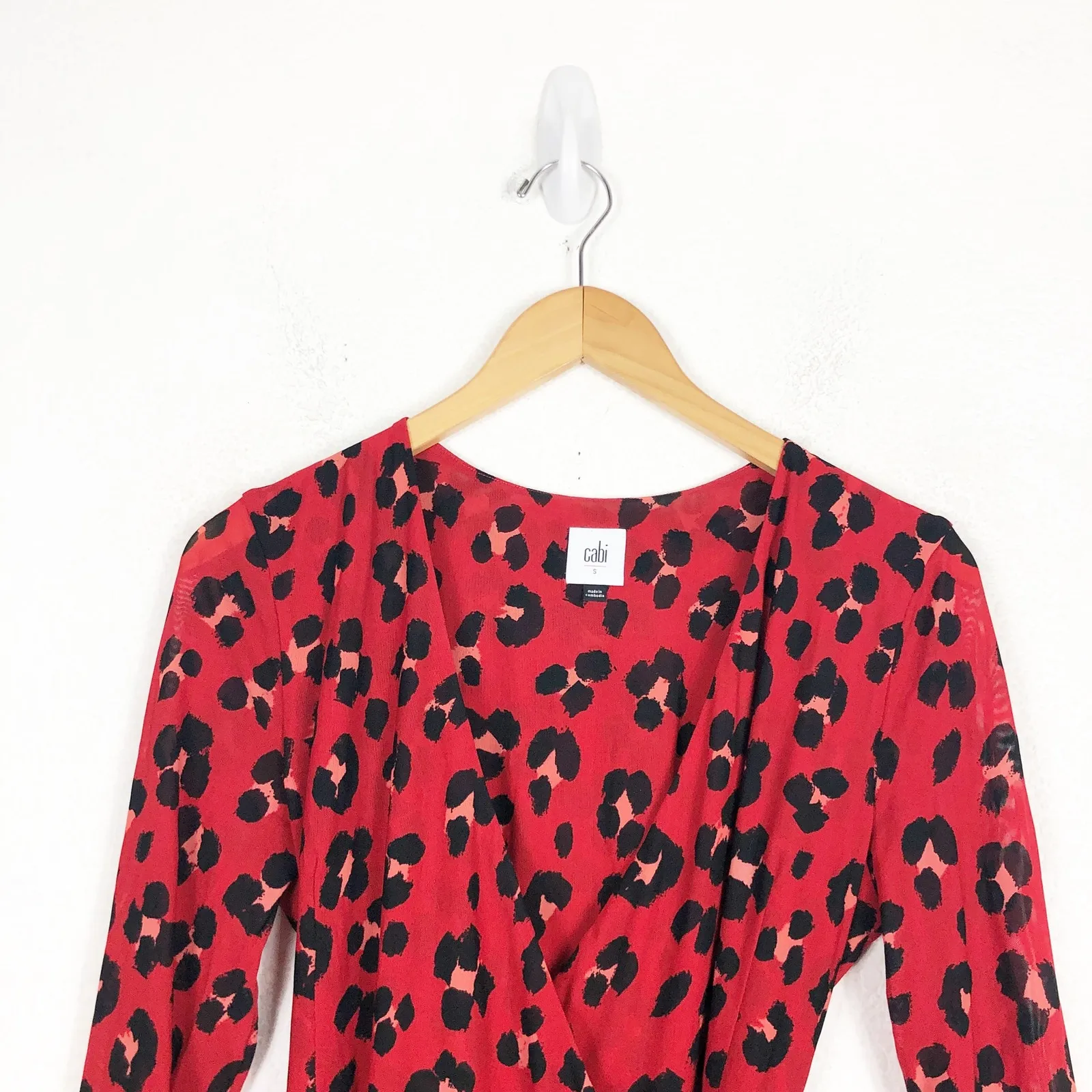 CAbi Siren Wrap Midi Dress Small Red Leopard Animal Print Long Sleeves Chic - Image 5