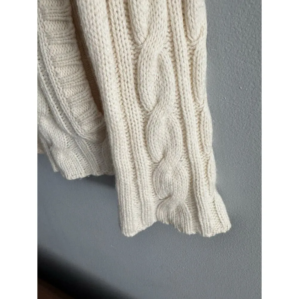Eddie Bauer Ivory Chunky Cable Knit Button Front Fishermans Wool Sweater Medium - Image 4