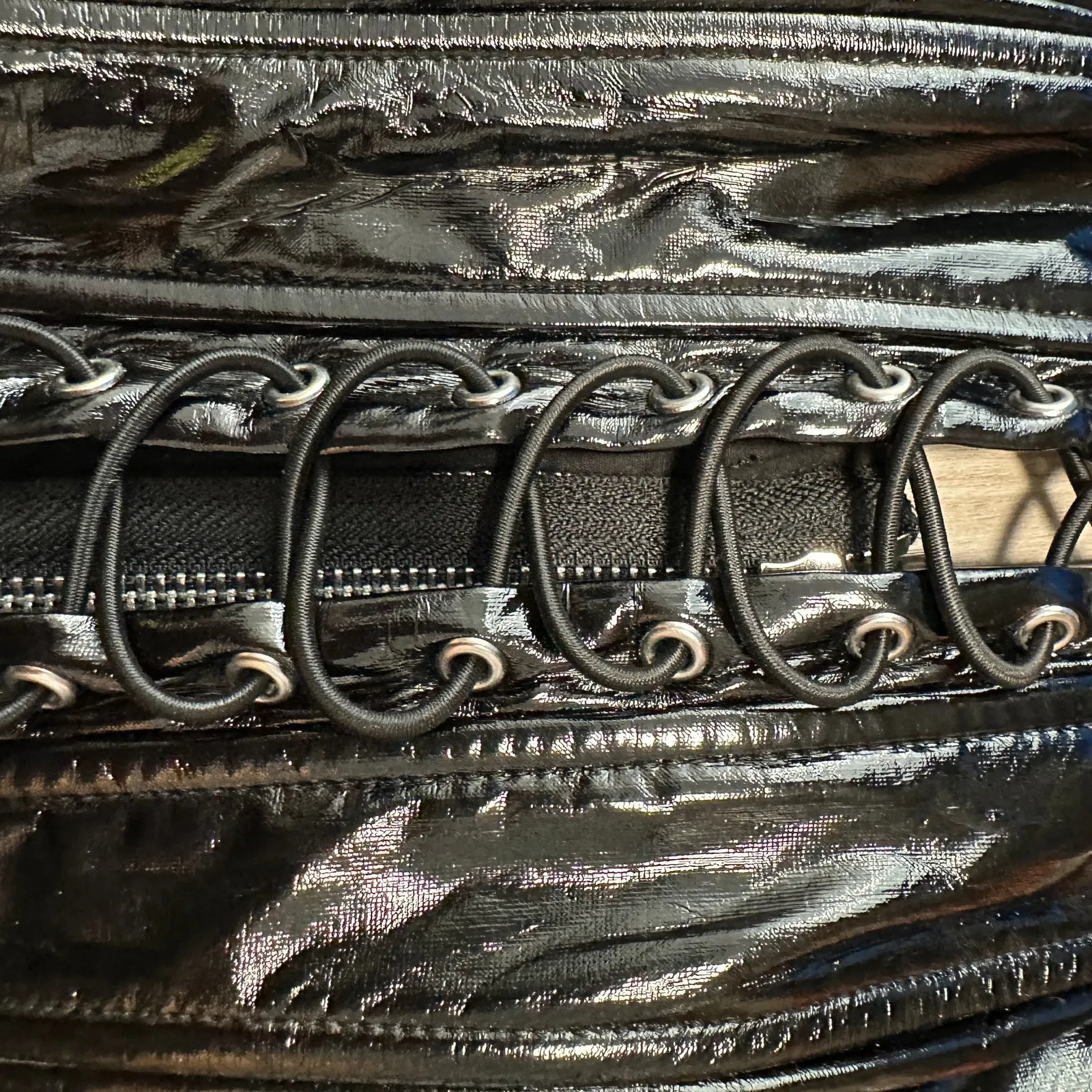 Horoscopez Dolls Kill Women's Black Faux Leather Corset Cropped Top Medium - Image 6