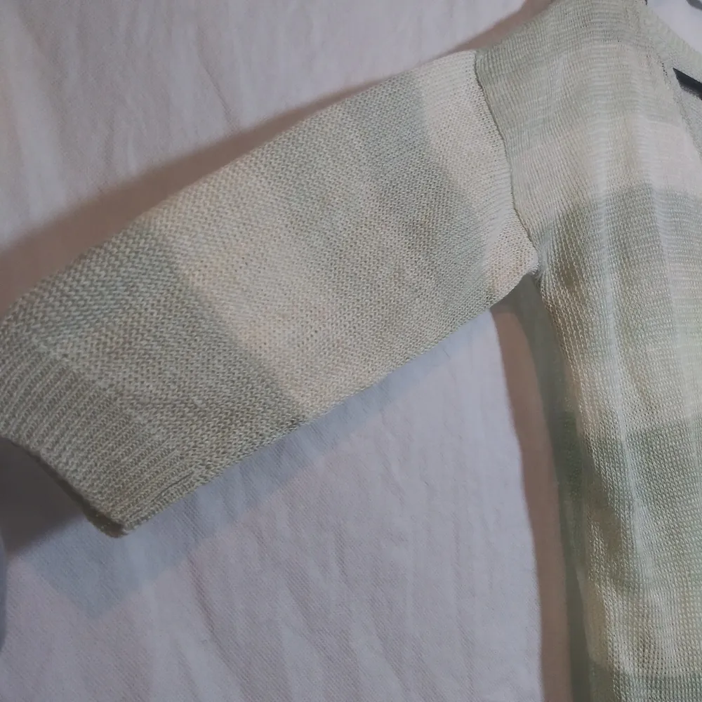 The Field Made In Peru Linen Knit Mint Striped Tunic 3/4 Sleeve Sweater Sz XS Green - Image 4