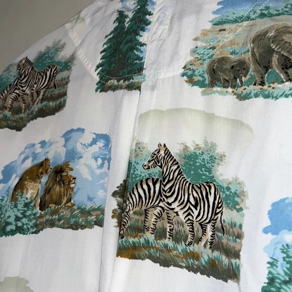 Vintage Liz Wear 90's casual button down safari animals zebra lions elephants White Size L - Image 2