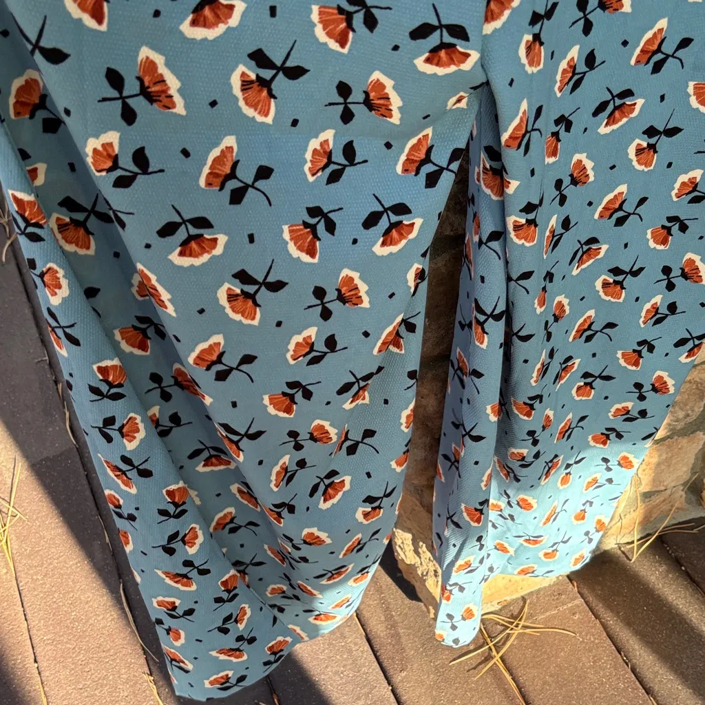 WILD PONY Size MEDIUM Floral Blue Wide Leg Jumpsuit Ivory Black Copper Brown - Image 9