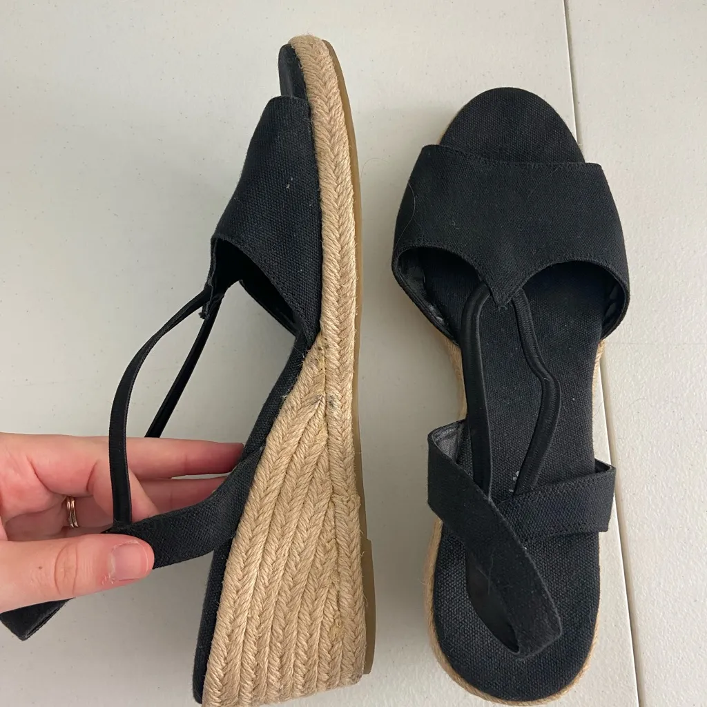 Chadwick’s women’s black canvas sling back woven wedge chunky heels espadrilles - Image 4