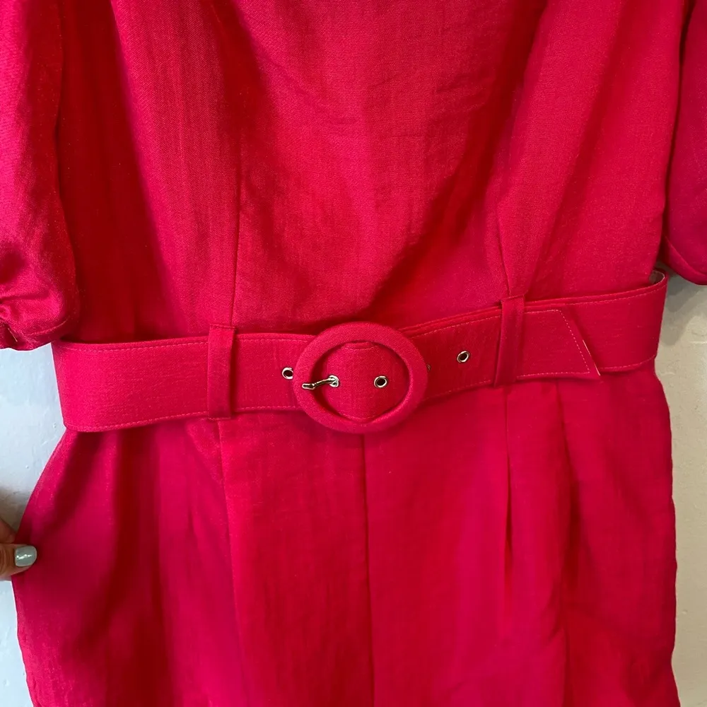 Lavender Brown Shimmer Square Neck Belted Romper in Rasperry - Image 9