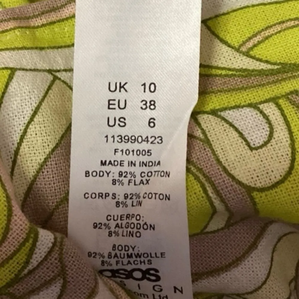 ASOS Design Yellow Linen Sleeveless Paisley Knot Front Cut Out Mini Sun Dress 6 - Image 9