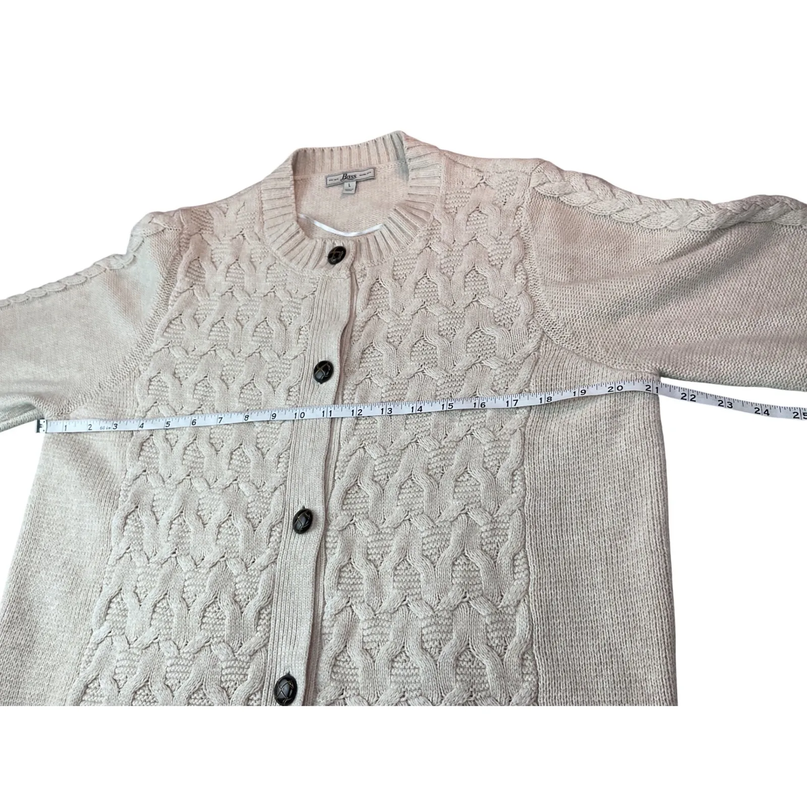 G H Bass & Co Cable Knit Cardigan Sweater Beige Button Front Long Sleeve Women L Tan Size L - Image 8