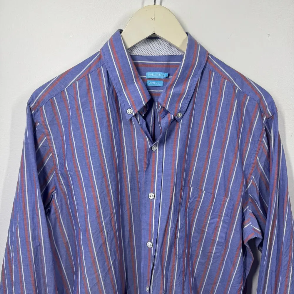 J. McLaughlin Top Women L Blue Stripe Collared Long Sleeve 100% Cotton Minimal - Image 3