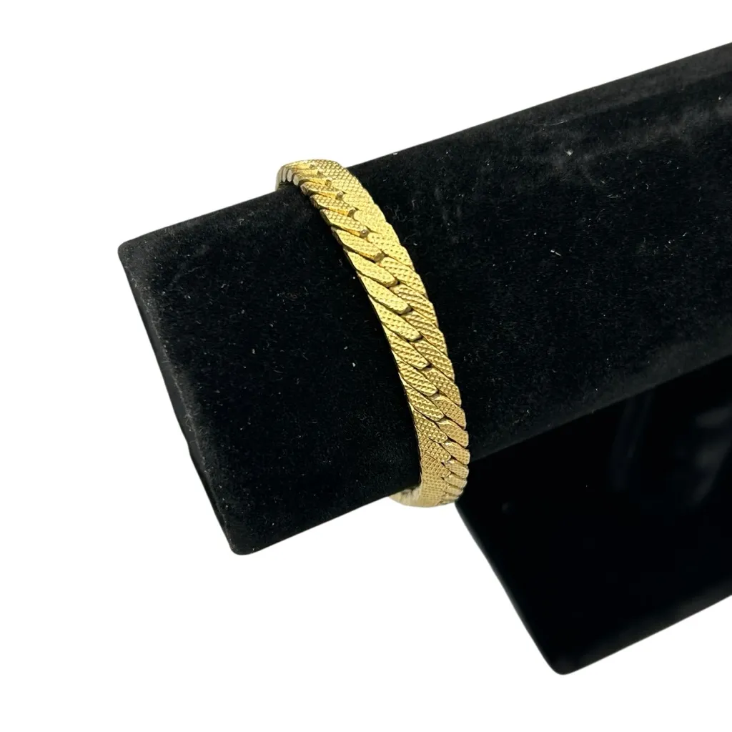 Vintage Gold Tone Herringbone Chain Bracelet | Chunky Retro Statement - Image 7