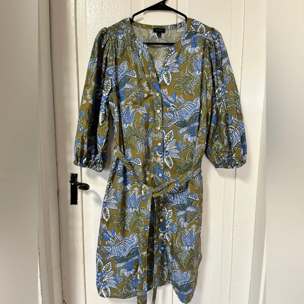 Talbots Poplin Shirt Dress with waist tie in Lively Floral size 10 - Image 2