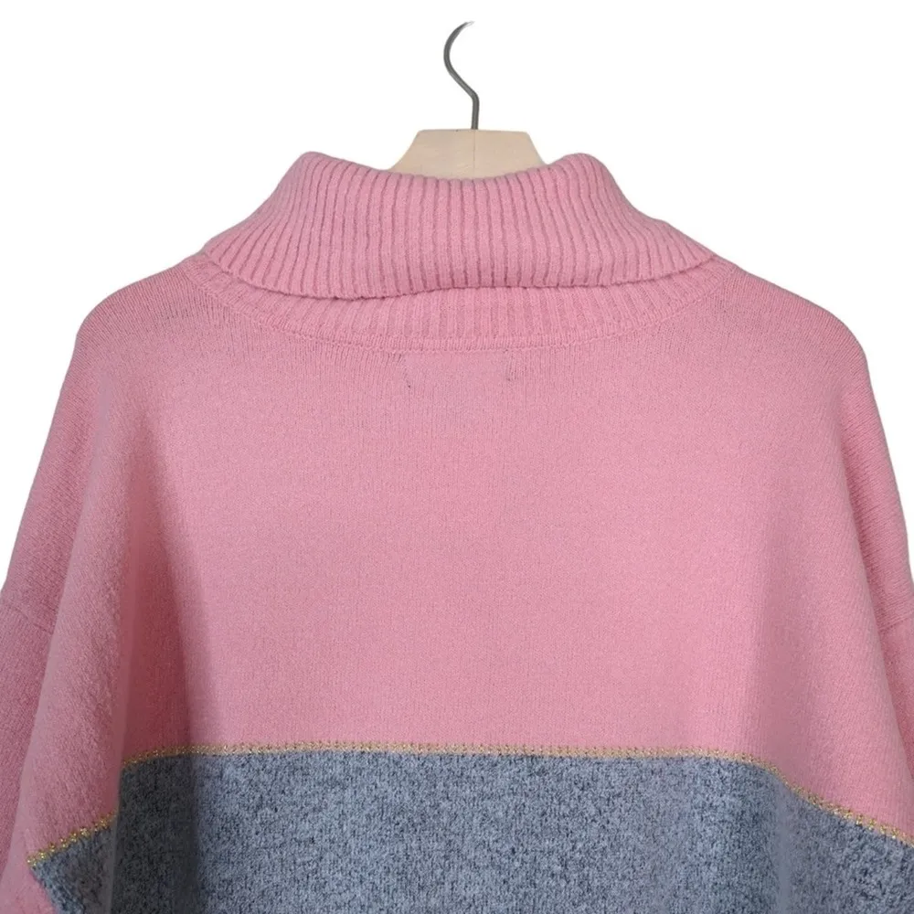 H HALSTON Womens L Stripe Cowl Neck Sweater in Pink Combo NEW - Image 5