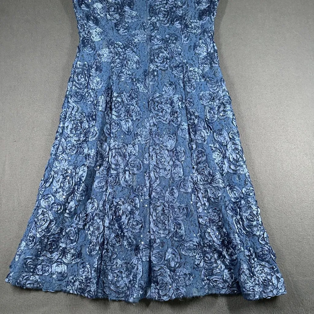 Alex Evenings Dress Womens 12 Blue Rosette Gown Cocktail Short Back Zip Wedding - Image 9