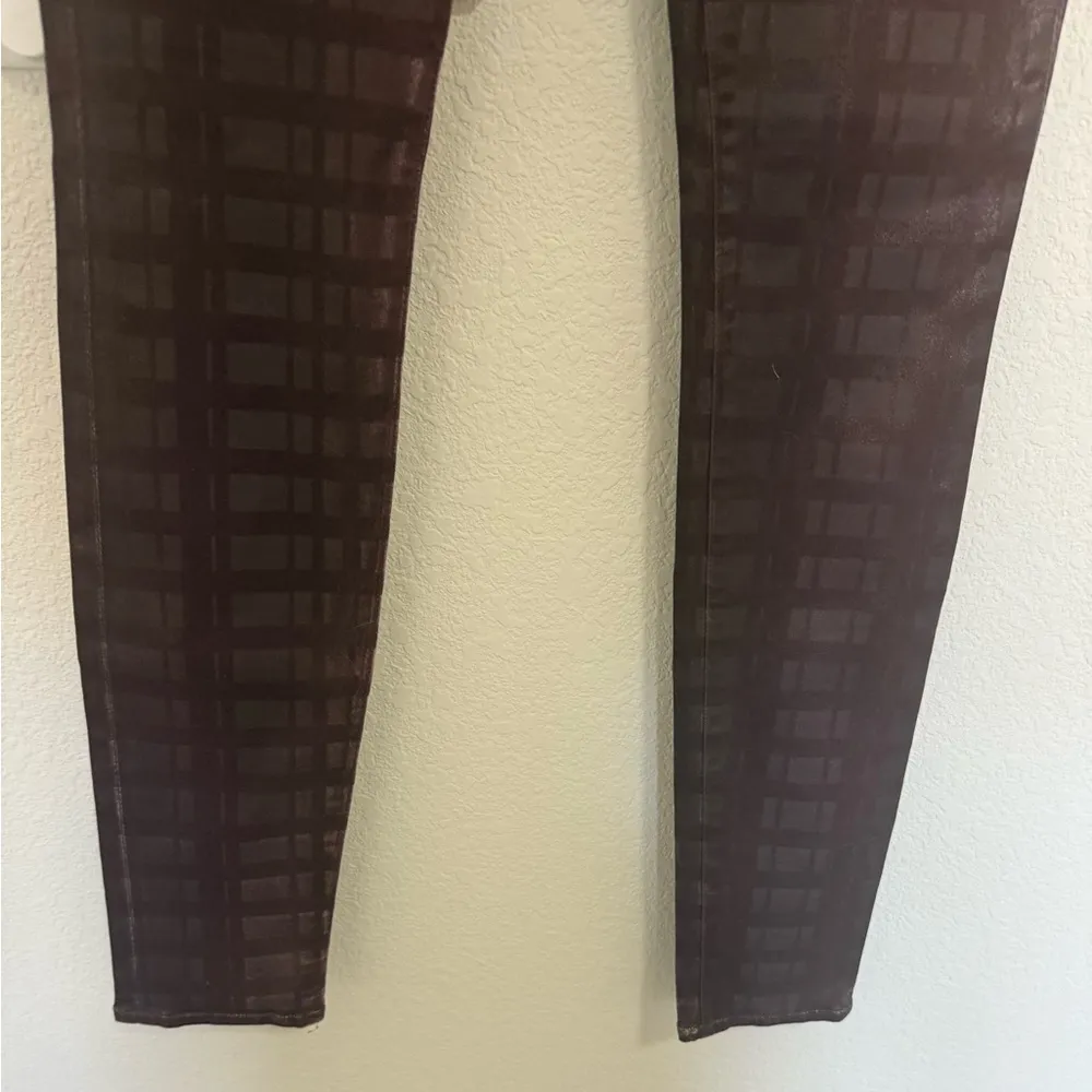 7 For All Mankind 7FAM Burgundy Plaid Laser Wax Coated Skinny Pants Jeans 26 NEW - Image 10