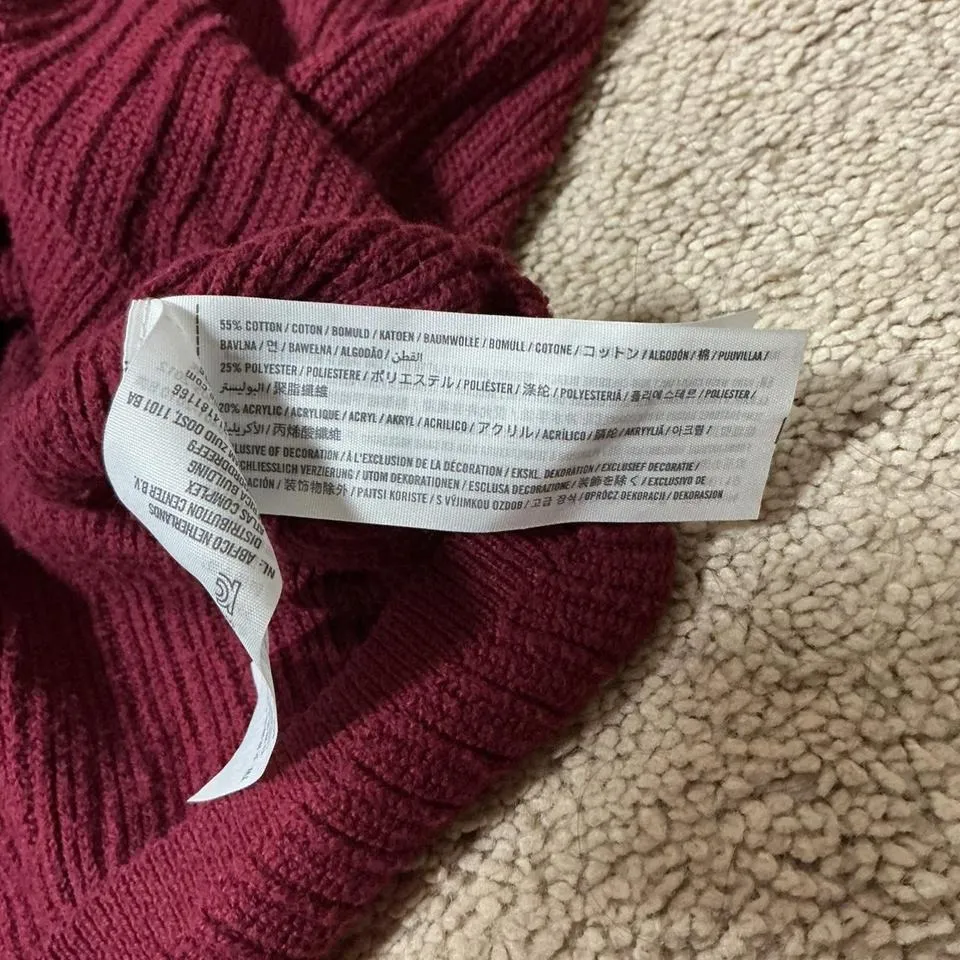 Hollister Burgundy Ribbed Faux Wrap Long Sleeve Sweater Top Womens XS - Image 6