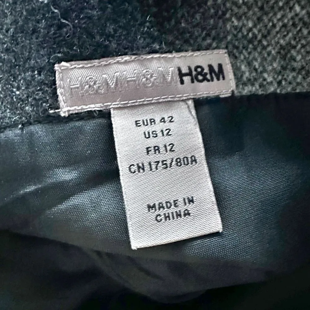 H&M | Thick Plaid Pleated High Waist Skirt Zipper Detail Wool Blend | Size 12 - Image 6