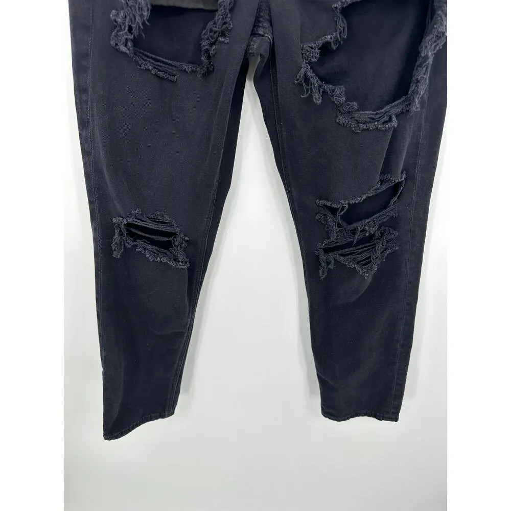 American Eagle Mom Jean Women Size 6 Black Denim High Waisted Distressed - Image 3