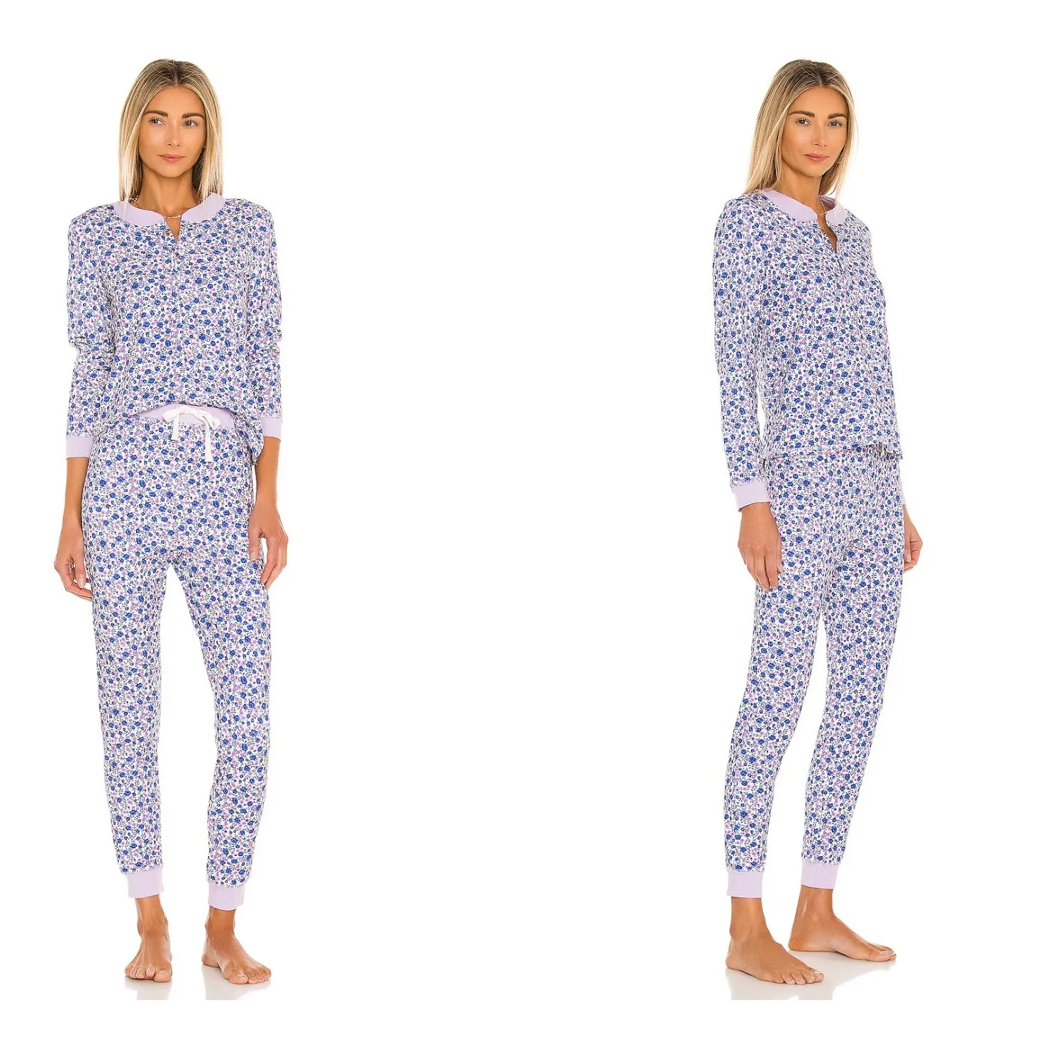 $170 LoveShackFancy Morgan Lane Floral Pajama Set Purple Button Up Top S - Image 2