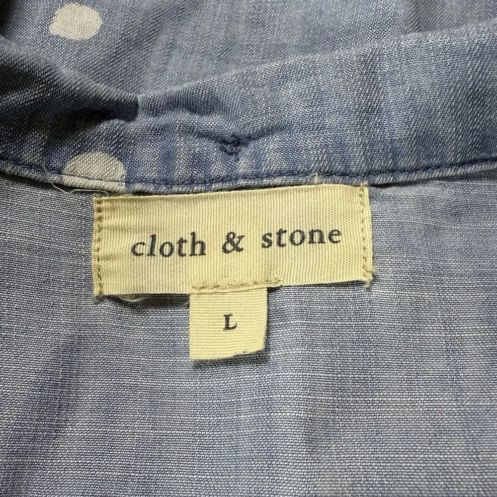 Cloth & Stone Top‎ L Anthropologie Denim Chambray Polka Dot Button Up Shirt - Image 7