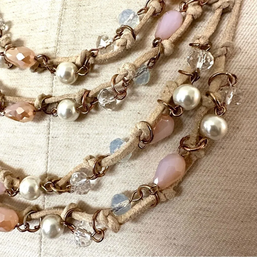 Brown cord beaded multi strand statement necklace - Image 6