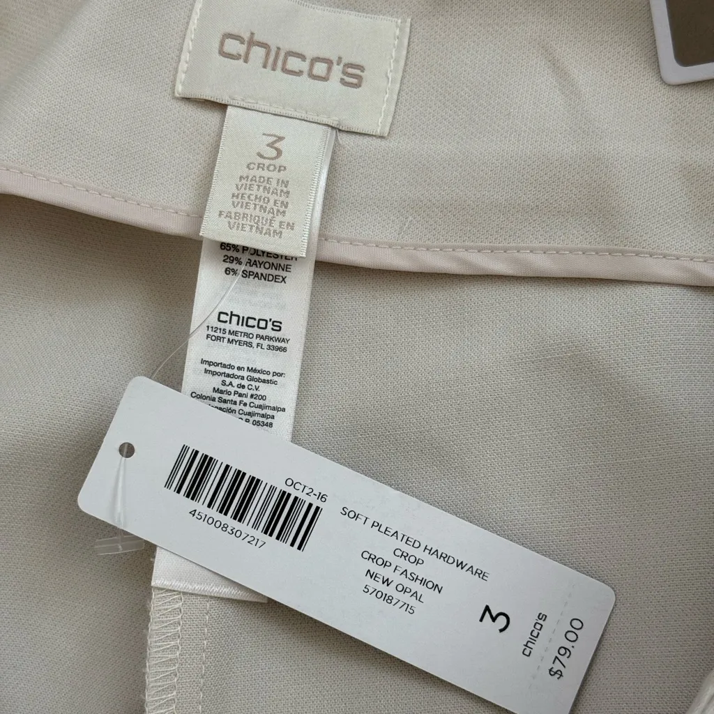 NWT Chico’s Ultimate Fit Soft Pleated Side Hardware Crop Pants | Opal | 3 (XL) - Image 11