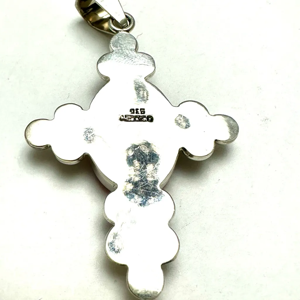 VTG Sterling Silver - MEXICO Pink Stone  Inlay Cross Pendant -925 - Image 2