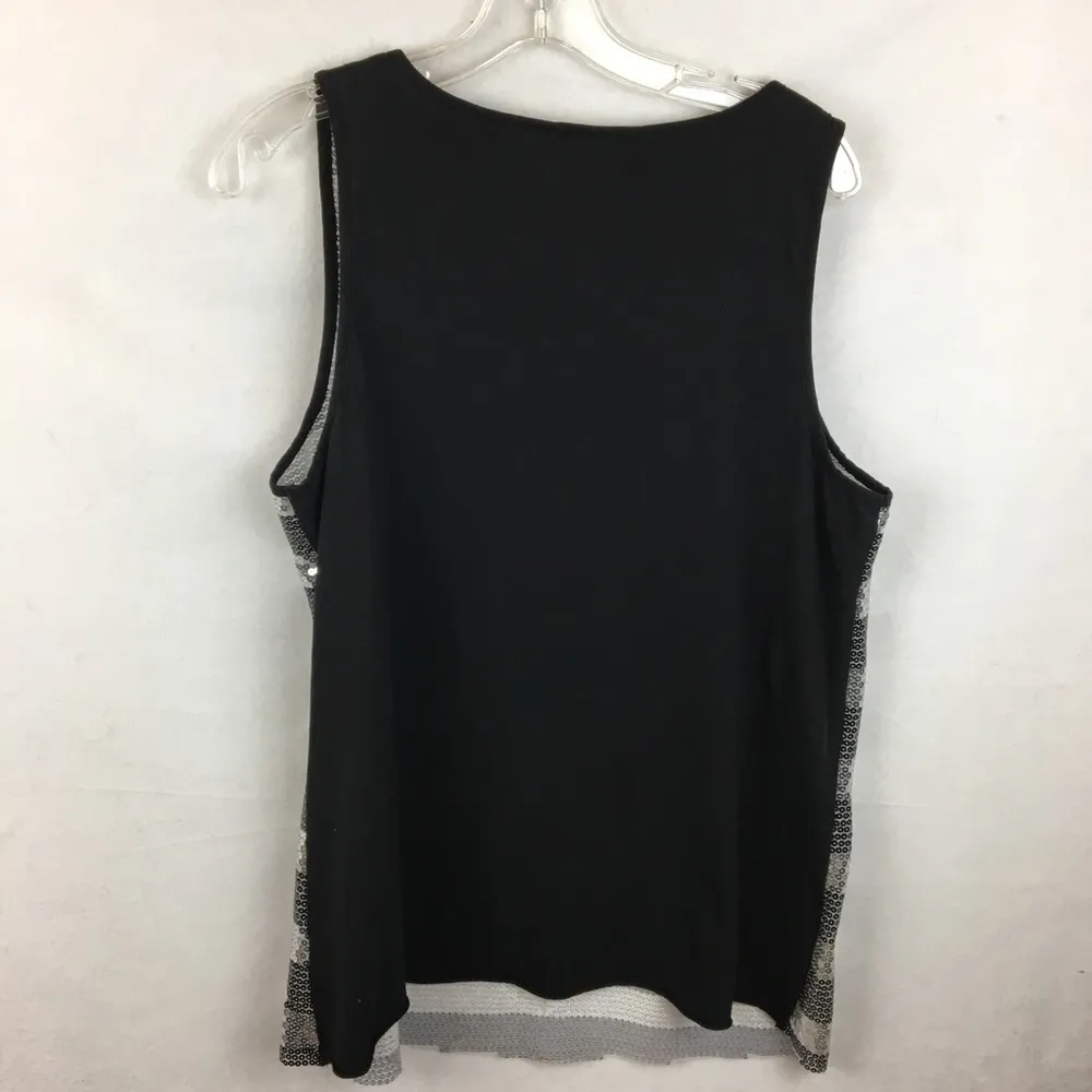 Allen B ABS Black & Silver Sequin Sleeveless Embellished Tank Top XL - Image 3