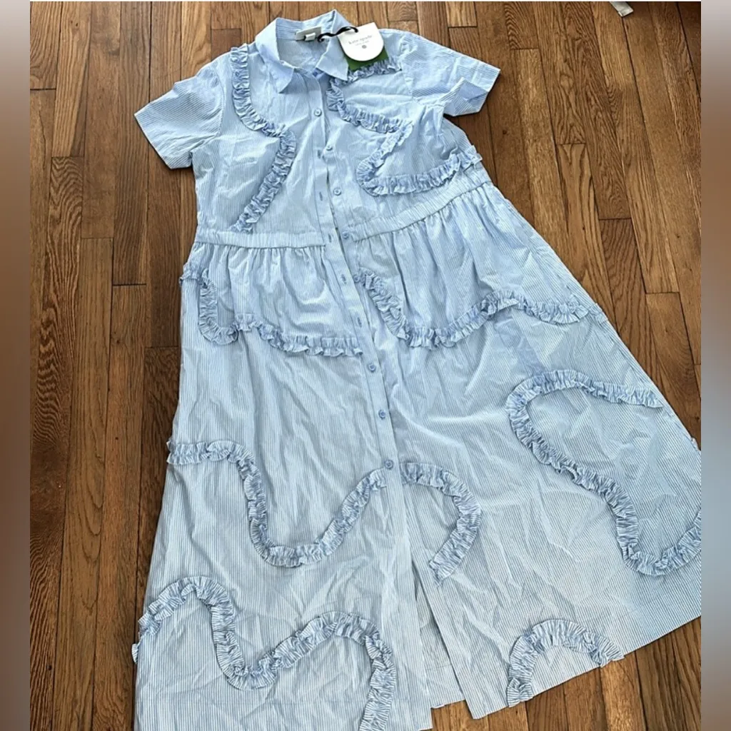 NWT Kate Spade x Target Light Blue short sleeve Ruffle ribbon blue Midi Dress M - Image 2