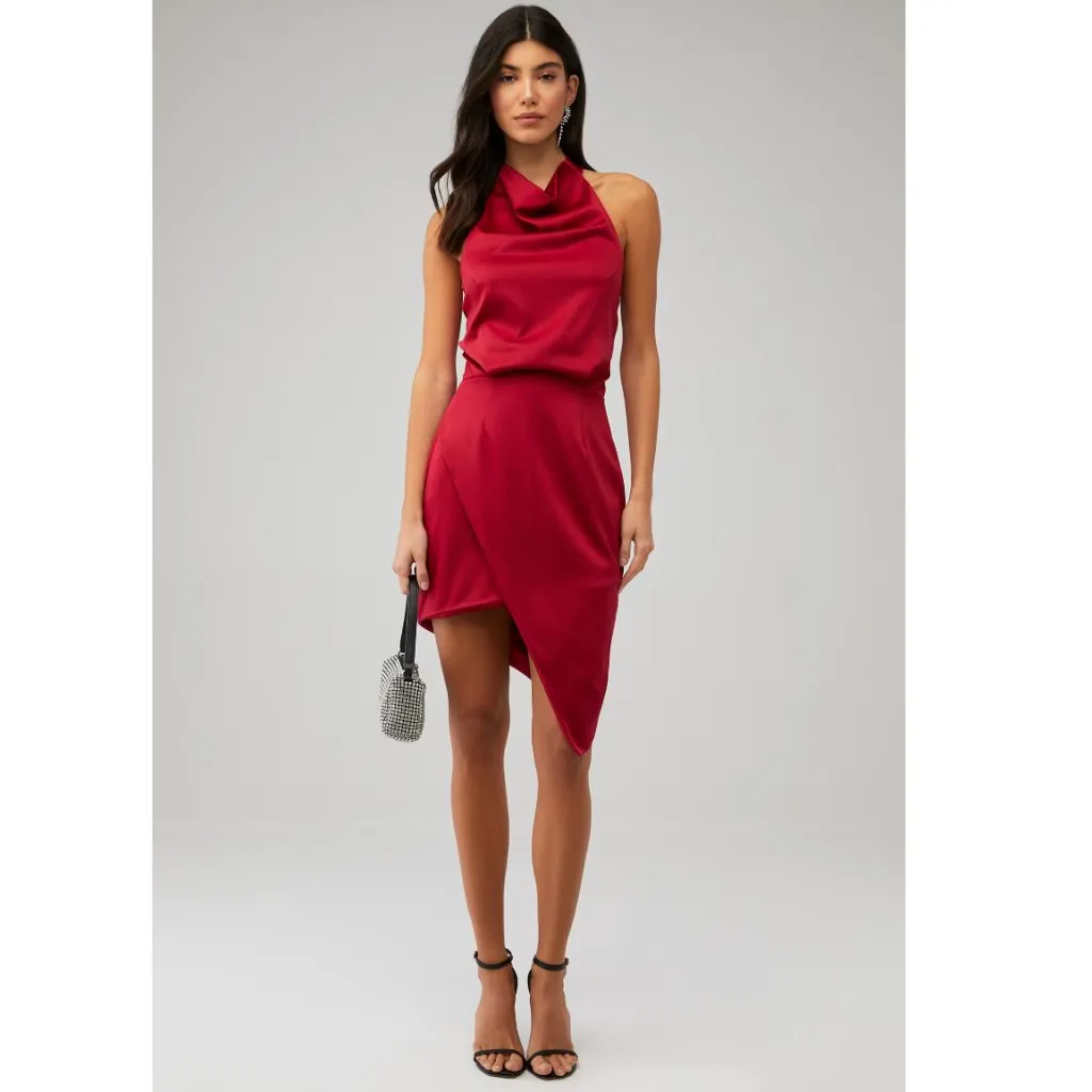 ELLIATT Camo Asymmetric Satin Cocktail Dress in Merlot Size X-Large NWT - Image 13