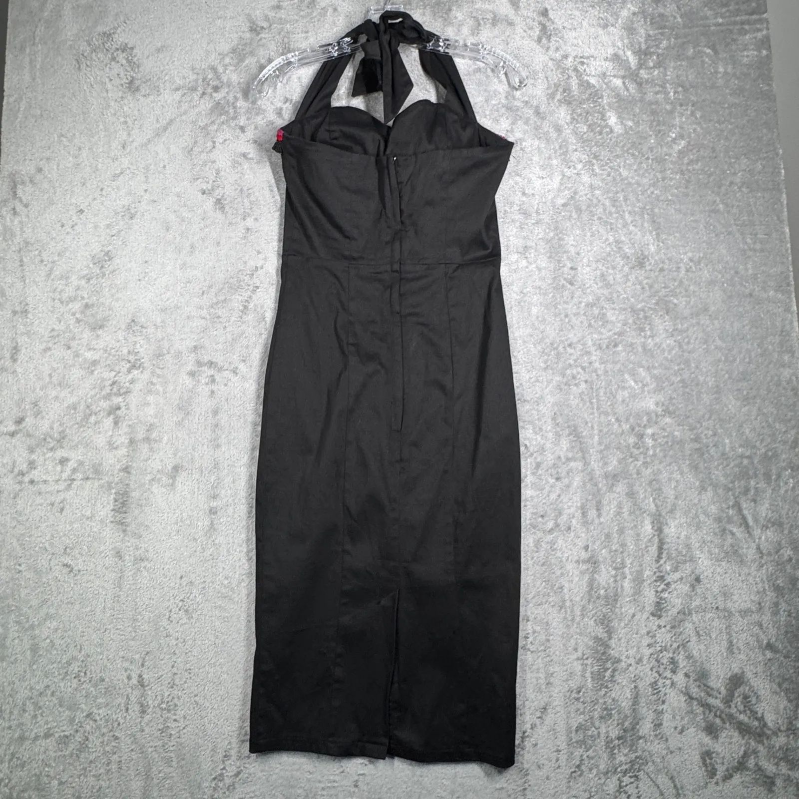 Collectif Black Halter Midi Dress Women 8 US 12 UK Retro Vintage Inspired Wiggle Size M - Image 3