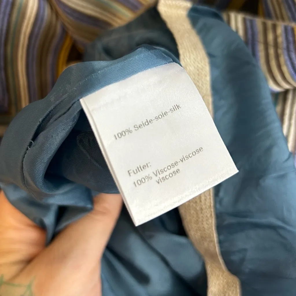 Akris Punto 100% Silk Chevron Blue/Brown Sleevless A-line Midi Dress Size 10 - Image 13