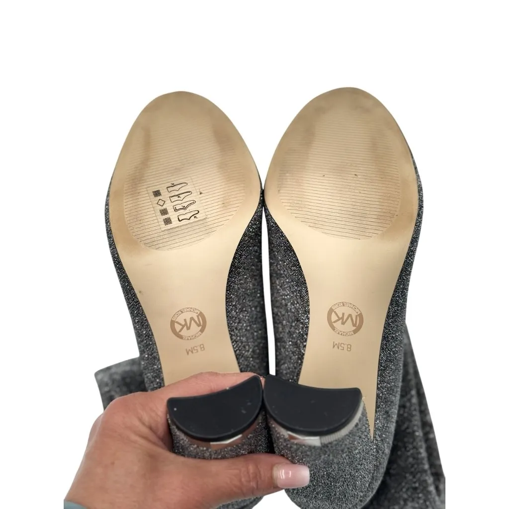 Michael Kors Size 8.5 Mandy Glitter Stretch-Knit Ankle Boots Silver - Image 4