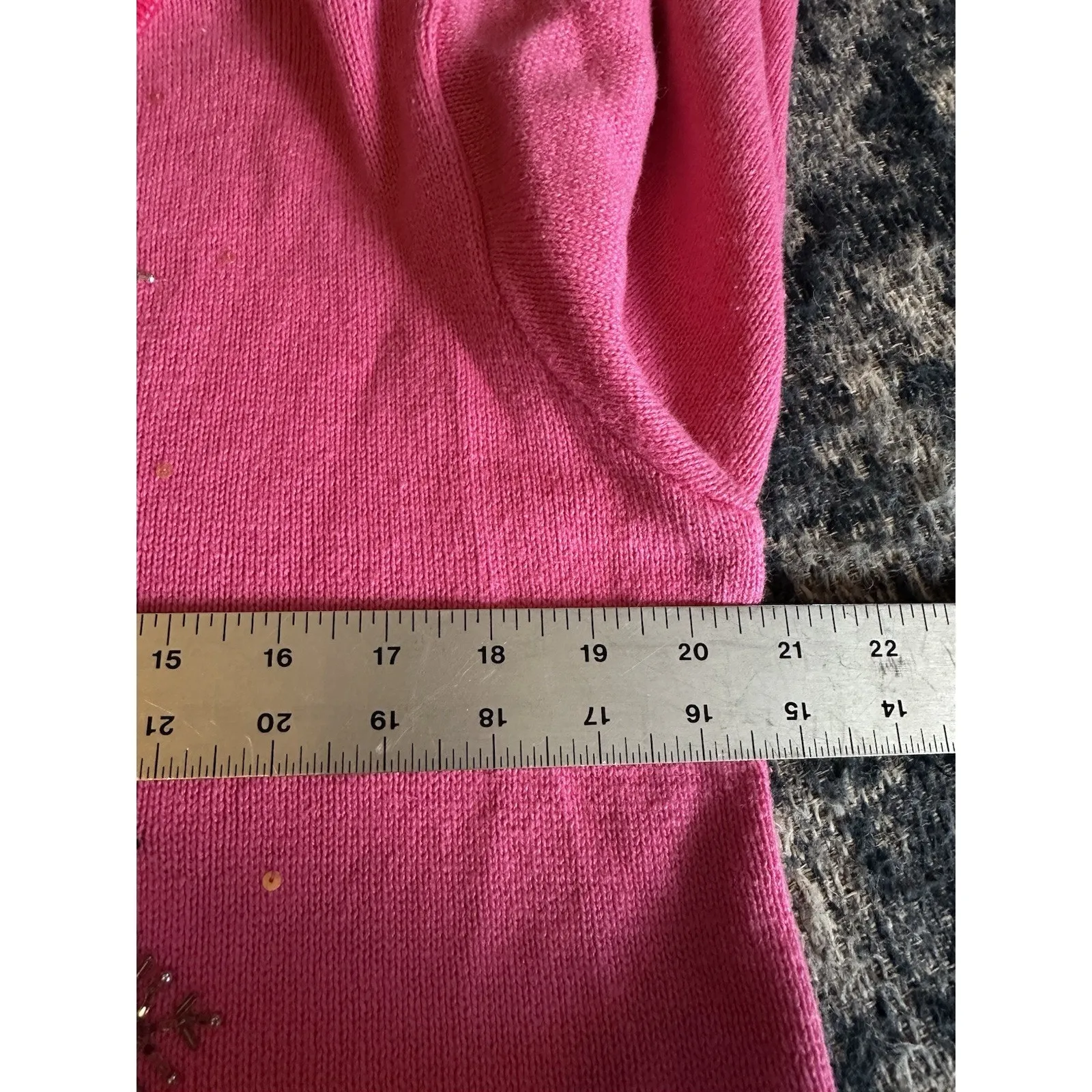 Quacker Factory Sweater Pink Snowman Sequins Long Sleeve Beaded Holidays Medium - Image 5