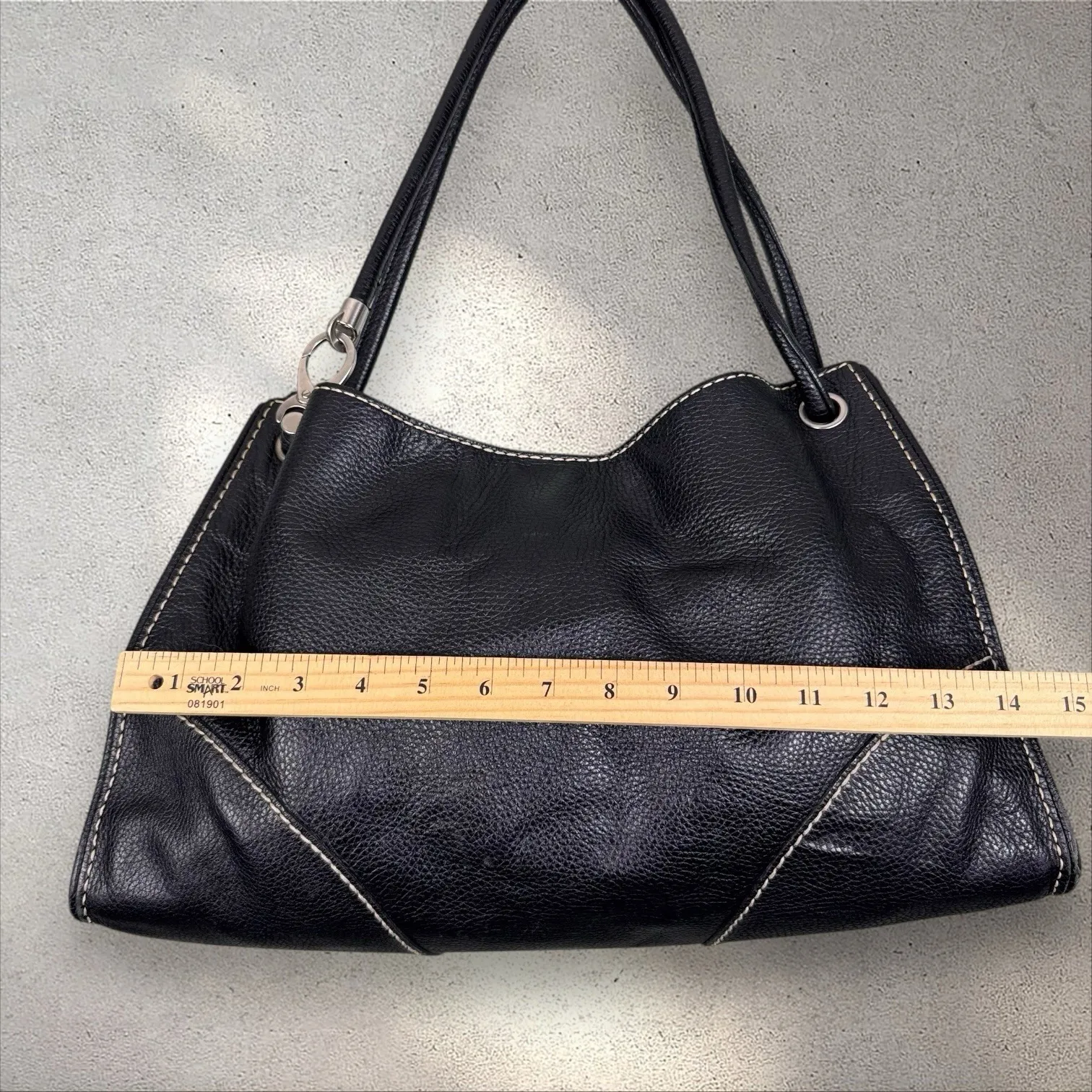 Tod's Dual Handle Black Pebbled Leather Shoulder Bag Tote Handbag Baguette - Image 7