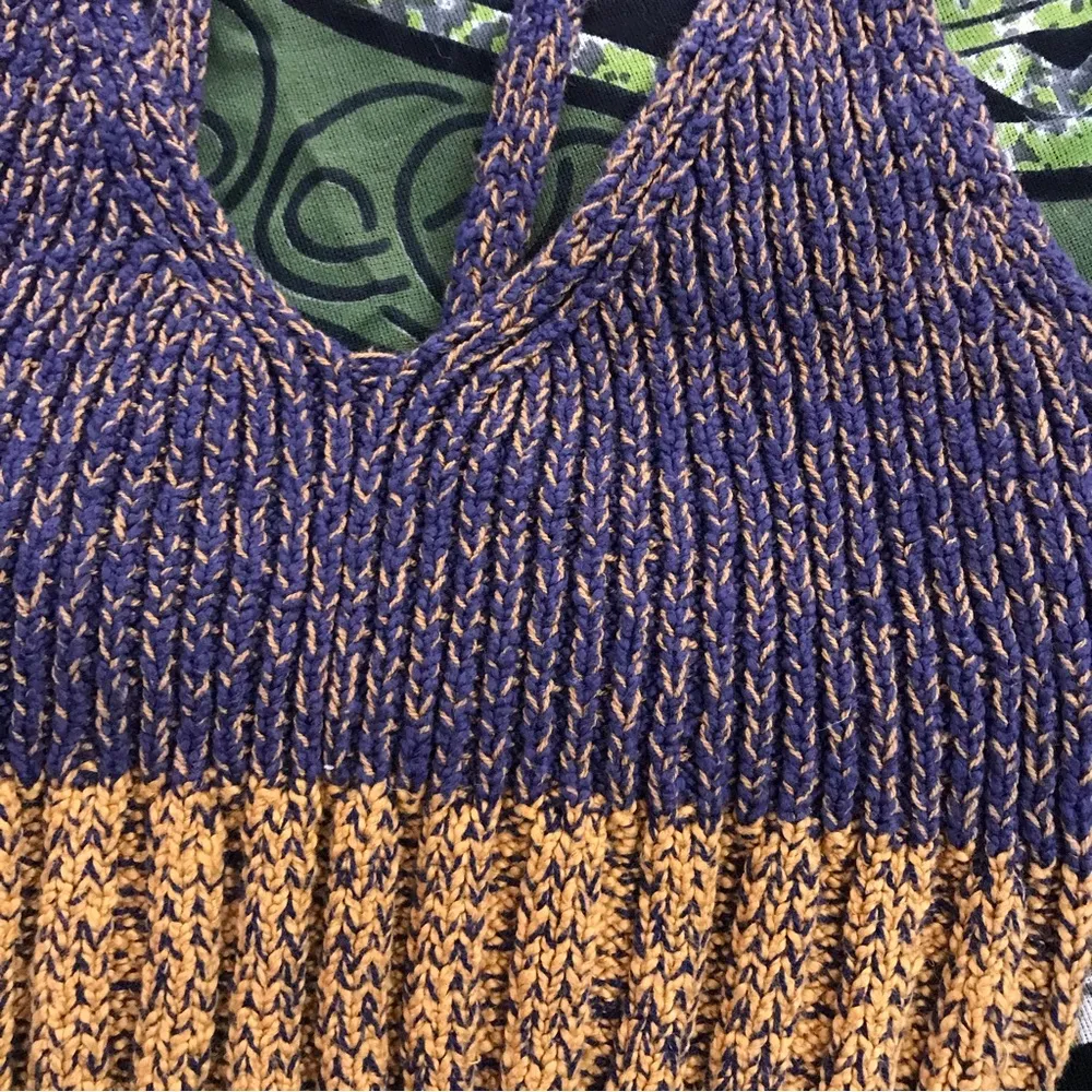 FREE PEOPLE sweater knit tank crop top blue brown NWOT sz small / medium - Image 4